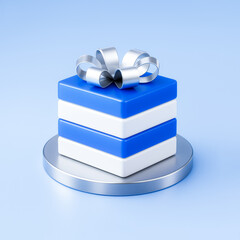 3D Square Gift Box with Silver Ribbon – Present, Surprise or Holiday Concept