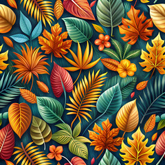 Vibrant tropical leaf pattern design.