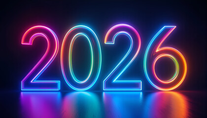 Colorful neon 2026 numbers glowing in a vibrant and modern design