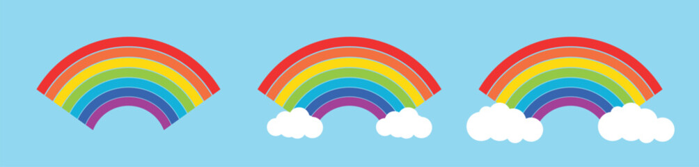 Rainbows and Clouds on Blue Sky | Colorful Weather Cartoon for Children's Illustration