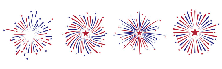 Set of 4th Of July Fireworks Isolated Background.
