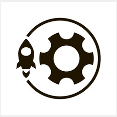 Doodle setting gears with space ship clipart isolated Stencil tools vector illustration
