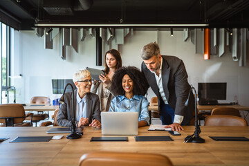 Confident business people in formal clothes working in the office