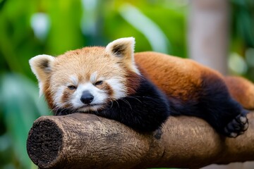 Red panda resting on a branch