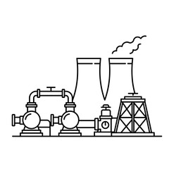 Nuclear industry icon with cooling water plant in outline style  