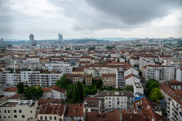 Panoramic Skyline of Lyon with View on Part-Dieu and Fourvière Hill

