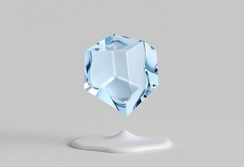 Floating Ice Cube and Melted Water