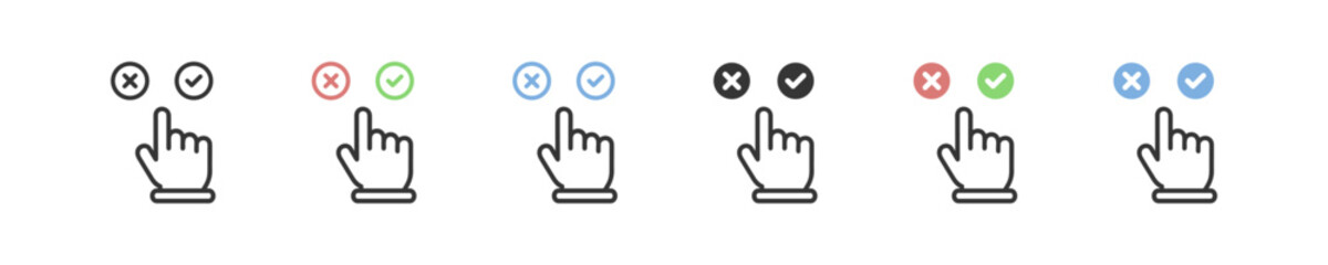 Click icon set. Option graphic sign. Selection icons in vector design style. Voting pictogram. Yes or No
