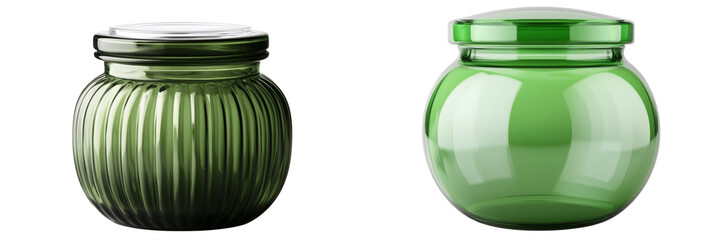 Set of a Green Glass Fared technicolor jar, isolated on transparent background. 
