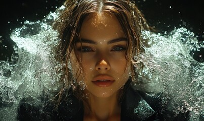 Woman with wet hair and water splashes