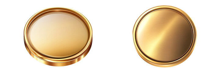 Set of a Gold circle button, isolated on transparent background.