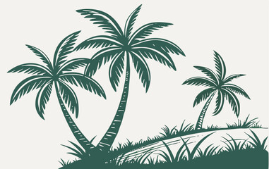 Hand-drawn palm trees in a tropical landscape illustration