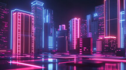 Futuristic neon city skyline