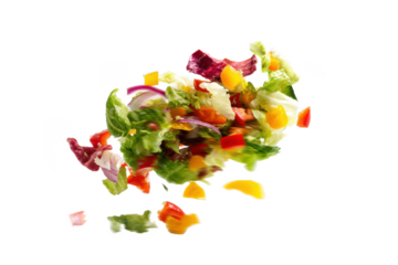 A Symphony of Freshness: Vibrant Salad Explosion on Black, Showcasing Natural Ingredients and Healthy Eating in a Dynamic and Appetizing Way