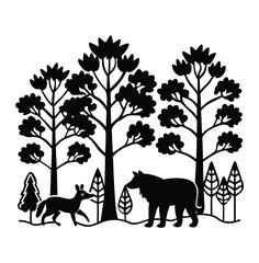 Wild Animals in a Forest Landscape at Sunset