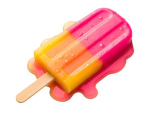 A melting popsicle with a wooden stick showing vibrant colors on a black background creating a sweet treat