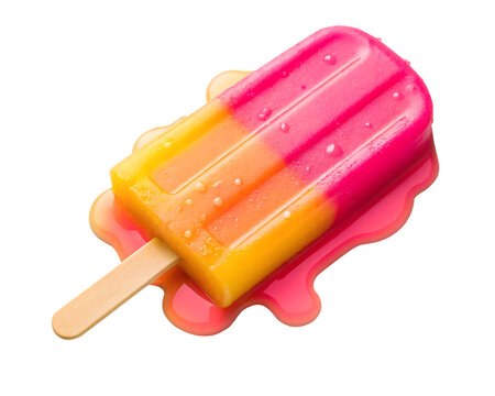 A melting popsicle with a wooden stick showing vibrant colors on a black background creating a sweet treat