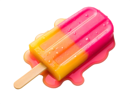 A melting popsicle with a wooden stick showing vibrant colors on a black background creating a sweet treat