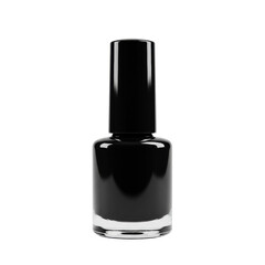 Obraz premium Ultra realistic UHD photo of a glossy black nail polish bottle, 3/4 view, on a plain transparent background with clear contours and no shadows, concept for cosmetic product advertising