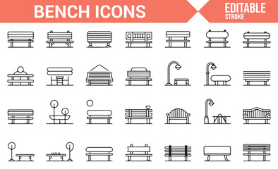 Outdoor Bench Icons for Furniture and Park Design