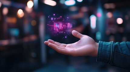 Holographic data displayed in palm