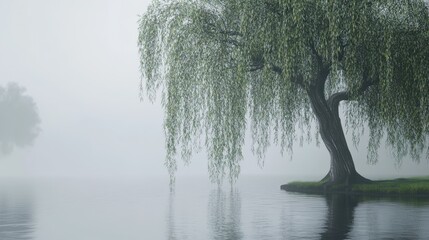 Weeping willow tree. Neutral colors, soft and serene