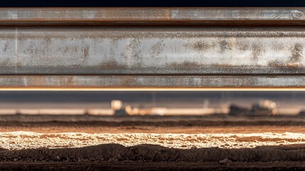 Metal beam over a layer of earth.