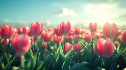 field of tulips in spring