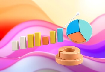3D Render of Charts and Graphs for Data Visualization