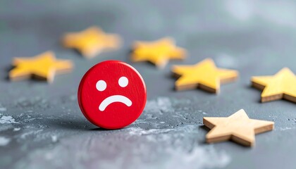 User Providing Poor Feedback on Mobile Device. One Star Rating with Red Unhappy Icon Depicting Negative Customer Experience, Service Criticism, and Consumer Frustration