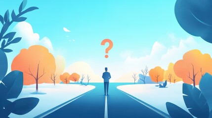 Business person looking at road with question mark sign concept illustration , no logos, no brands