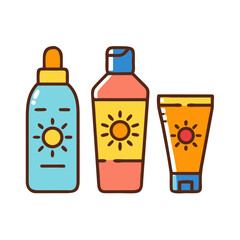 Set of Sunscreen Bottles and Tubes – Vector Design on White Background

