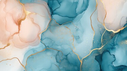 Obraz premium Watercolor art background vector. Wallpaper design with paint brush and gold line art. Earth tone blue, pink, ivory, beige watercolor Illustration for prints, wall art, cover and invitation cards. il