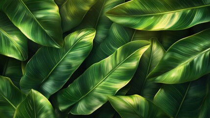 Lush tropical leaves, vibrant green and yellow tones