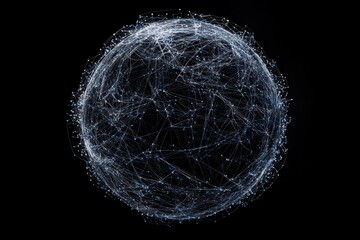 A large blue sphere with many lines and dots around it. This sphere is a vast network of information. A vast digital globe representation showing complex network connections.