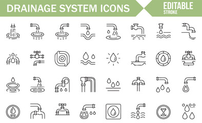 A Collection of Icons for Plumbing, Water Flow, and Drainage Systems.