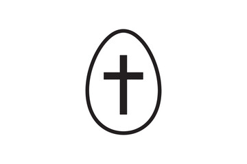Obraz premium Cross inside egg outline silhouette vector art illustration on white background