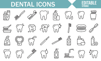 Simple Line Illustrations of Toothbrushes, Teeth, and Oral Health
