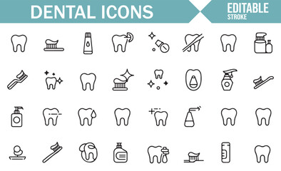 Naklejka premium Simple Line Illustrations of Toothbrushes, Teeth, and Oral Health
