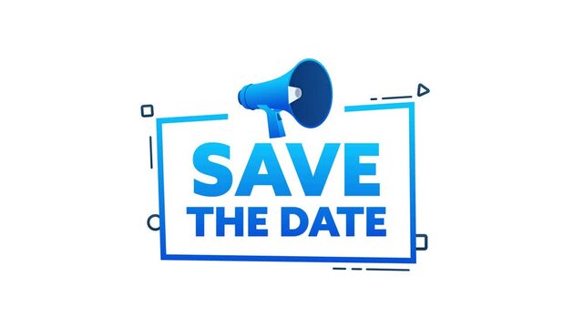 Blue Megaphone Announcing Save the Date on White and Green Screen