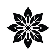 Black and White Flower Design with Eight Petals