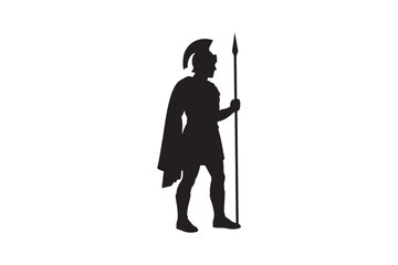 Roman soldier with spear silhouette vector art illustration on white background