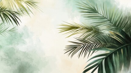 Tropical foliage art background vector.Digital print design with palm, floral and leaves with watercolor brush texture. Canvas art for wallpaper, wall arts, prints, fabric, pattern and packaging. ill