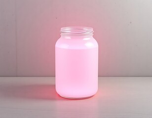 Jar filled with pink liquid glowing softly