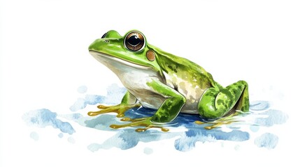 Naklejka premium illustration of a frog and water on a white background illustration , no logos, no brands