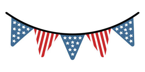 Obraz premium American flag for decoration vector. Fourth of July pennants.USA triangular flags bunting garland for party or other patriotic event. transparent EPS and vector illustration on white background