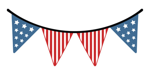 Obraz premium American flag for decoration vector. Fourth of July pennants.USA triangular flags bunting garland for party or other patriotic event. transparent EPS and vector illustration on white background