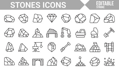 Construction and mining-themed stone icons for professional design projects.