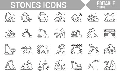 Collection of symbols related to rocks, mountains, and geological elements.