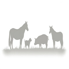 Vector Farm Animals Silhouettes Isolated on White




